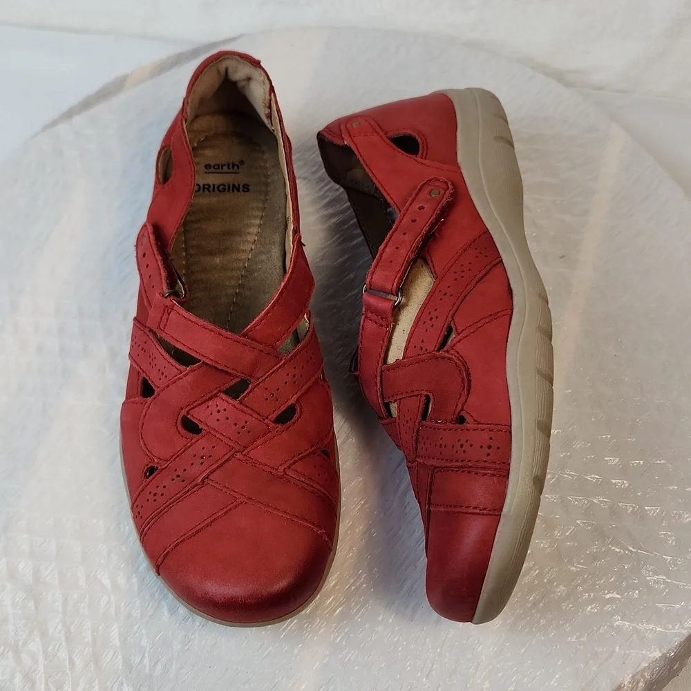 Earth Origins Rapid Teddy Leather Walking Loafer Cushioned Red Size 7 - Picture 2 of 12